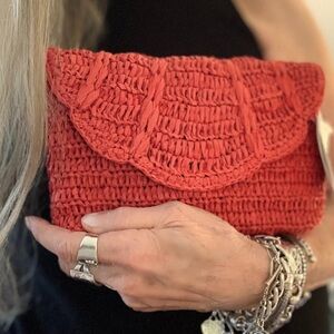 NWT J.CREW STRAW SCALLOPED CLUTCH SHOULDER BAG